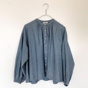 Doen Poet Sleeve Chambray Peasant Blouse